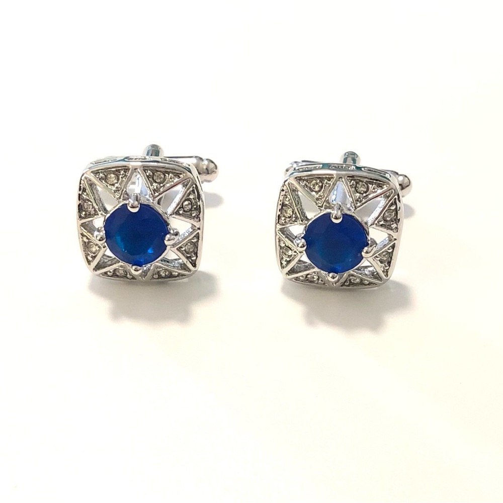 Halo 1Ct. Round Blue Star Silver Color  Cufflinks